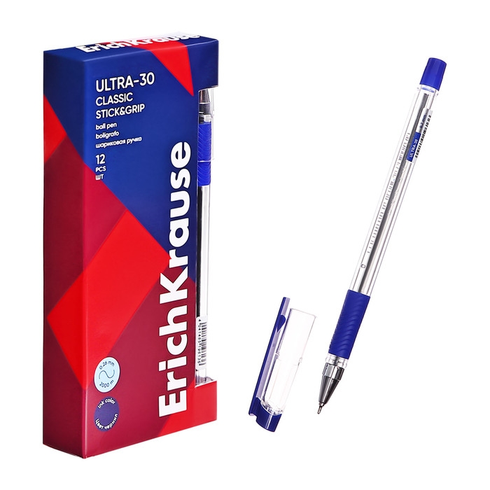 Ручка шариковая ErichKrause ULTRA-30, узел-игла 0.7 мм, чернила синие, резиновый упор, длина линии письма 2000 метров Ручка шариковая ErichKrause ULTRA-30, узел-игла 0.7 мм, чернила синие, резиновый упор, длина линии письма 2000 метров