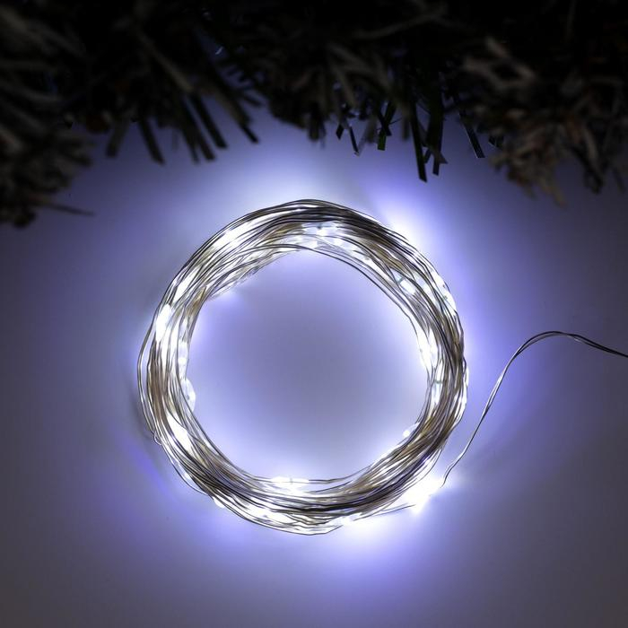 Гирлянда «Нить» 10 м роса, IP20, серебристая нить, 100 LED, свечение белое, 12 В Гирлянда «Нить» 10 м роса, IP20, серебристая нить, 100 LED, свечение белое, 12 В