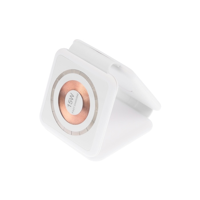 Беспроводная зарядка 3 в 1 H39, 15 W, подсветка, поддержка MagSafe, складная, стекло, белая