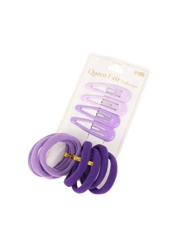 Набор для волос QF &laquo;Мира&raquo;, 12 шт.: 4 невидимки 5 см, 8 резинок 3.5 см, сиреневый