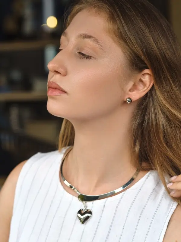 Набор 2 предмета: серьги, чокер «Обруч» сердце, цвет серебро Набор 2 предмета: серьги, чокер «Обруч» сердце, цвет серебро