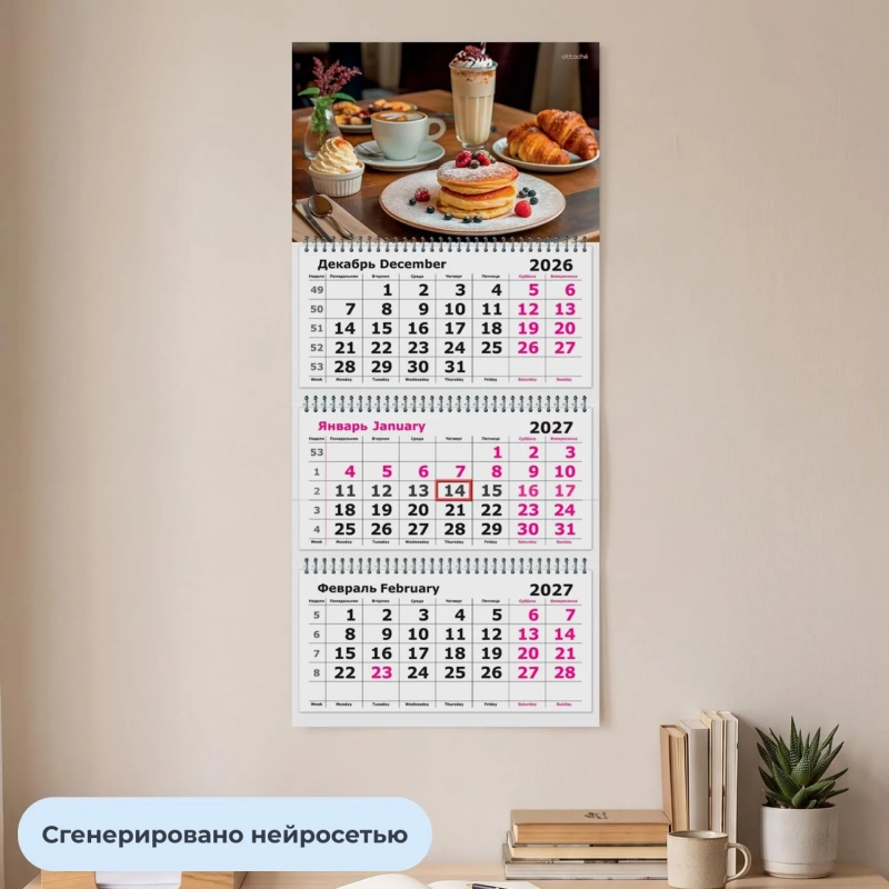 Календарь настенный 3-х блочный 2027 Attache Десерты 305х675мм