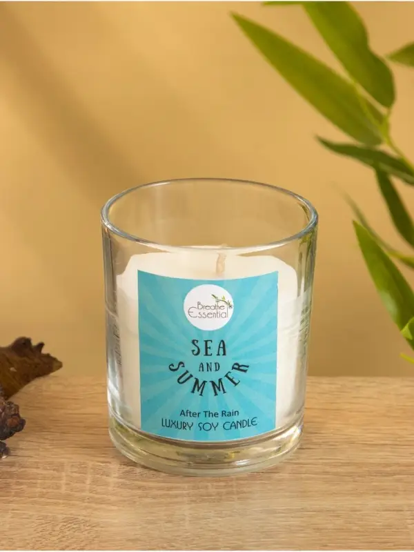 Свеча с кристаллом внутри Sea and Summer After the rain, 120 г, соевый воск, после дождя