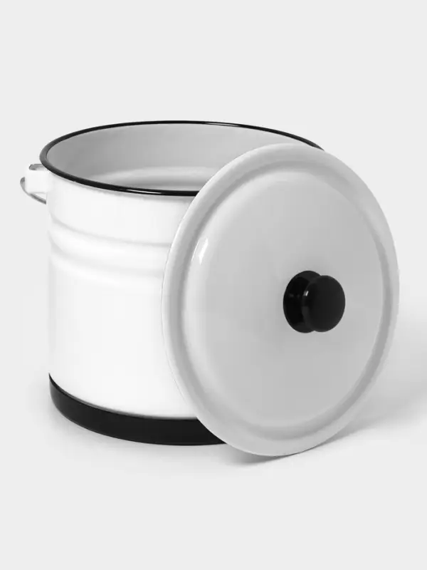 Ведро эмалированное, 10 л, с крышкой и ручкой, на подставке, белое