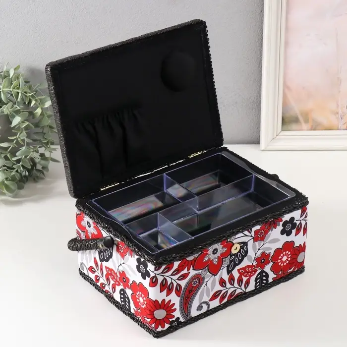 Шкатулка для рукоделия и шитья &laquo;Народный цветочный узор&raquo;, хранение ниток, иголок, мелочи, 19&times;26&times;14.5 см