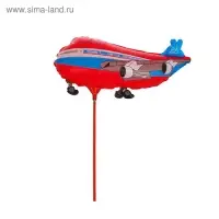 Воздушный шар фольгированный 10" &laquo;Самолёт&raquo;, с палочкой, МИКС