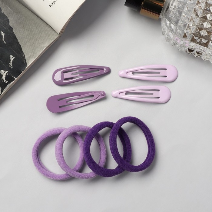 Набор для волос  Набор для волос "Мира" (4 невидимки-5 см, 8 резинок-3,5 см) сиреневый