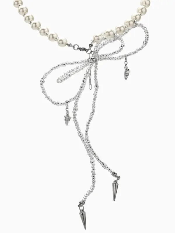 Бусы &laquo;Бантик&raquo;, с жемчугом, белые в серебре, 37 см