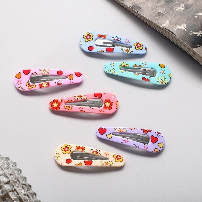 Невидимка для волос  Невидимка для волос "Беатрис" (набор 6 шт) ромашки, 5 см, микс