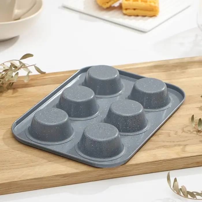 Форма для выпечки Доляна «Мрамор. Круг», 27×19,2 см, 6 ячеек, антипригарное покрытие, цвет серый