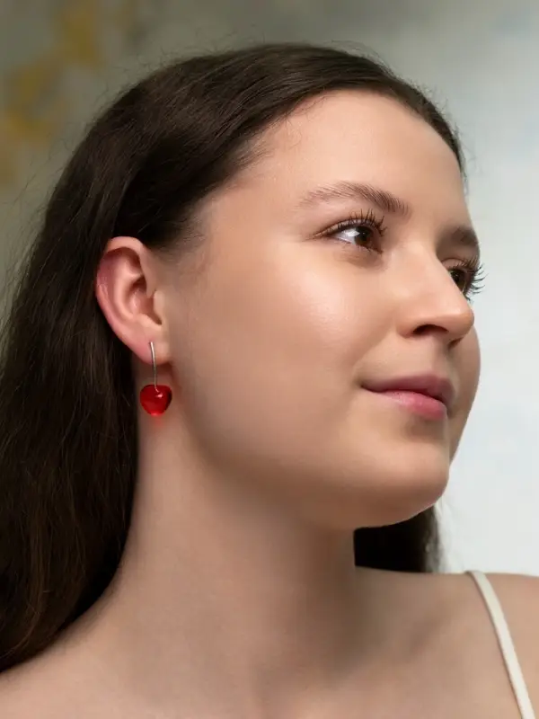 Серьги двойные &laquo;Черешня&raquo;, красные в серебре