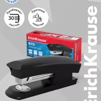 Степлер канцелярский № 10 ErichKrause ECO, до 20 листов, встроенный антистеплер, чёрный