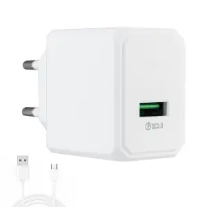 Сетевое зарядное устройство с кабелем USB на Type-C Q.C 3.0 CS12A HOCO белое