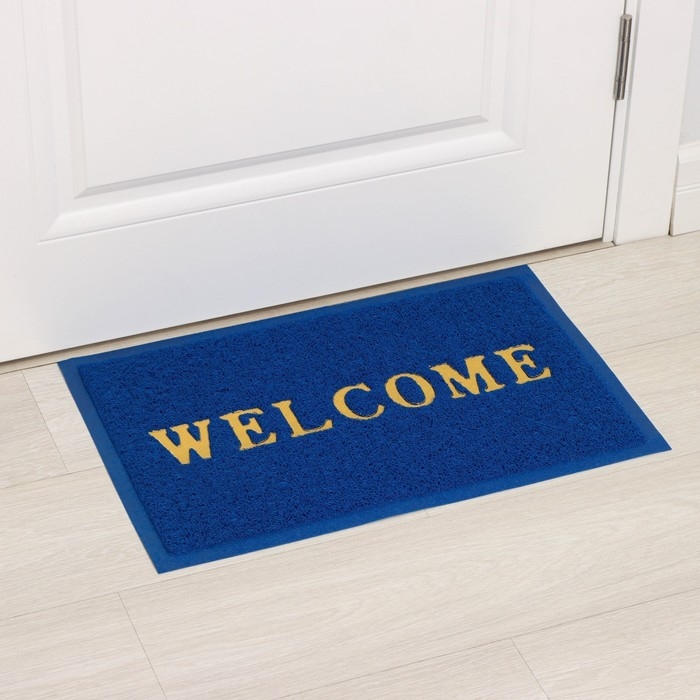 Коврик придверный Доляна Welcome, с окантовкой 38&times;58 см, цвет синий