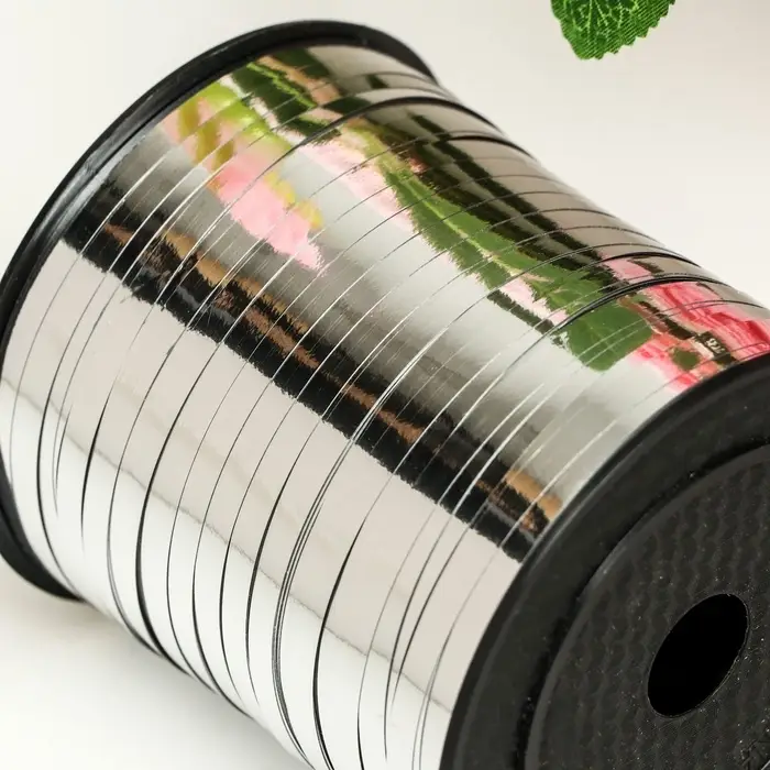 Лента для декора и подарков, серебряный, металлизированная, 0.5 см &times; 225 м &plusmn;5%