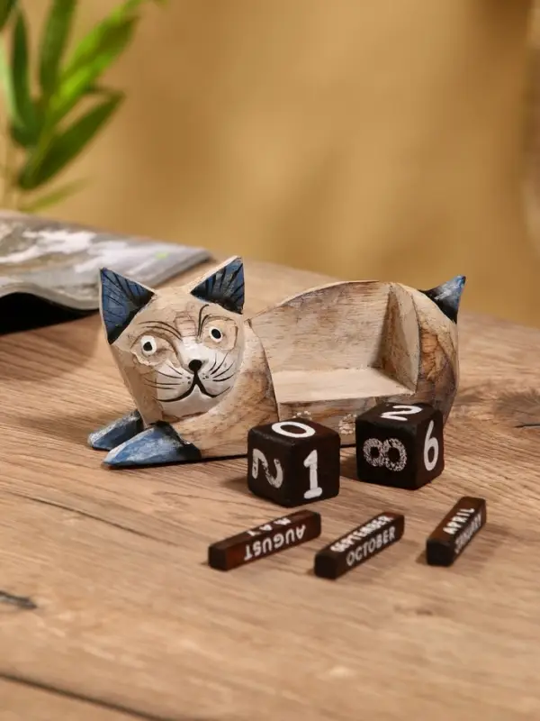 Вечный календарь &laquo;Кошка&raquo;, 13&times;4&times;6.5 см, дерево