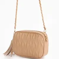 Сумка женская, через плечо, на молнии, 21&times;7&times;14 см, бежевая