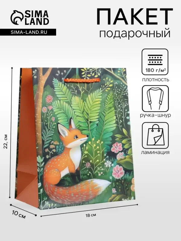 Пакет подарочный ламинированный &laquo;Лесные жители&raquo;, зелёный, 18&times;22.3&times;10 см