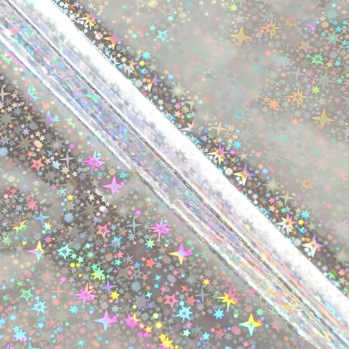 Пленка голографическая, Пленка голографическая, "Звёздное небо", серебро, 70 см х 1 м
