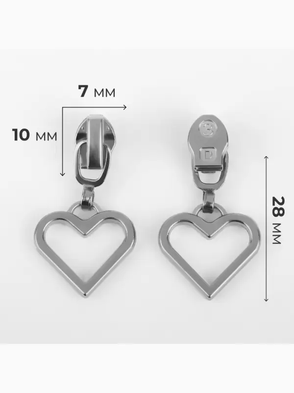 Бегунок для молнии &laquo;Спираль&raquo;, №3, &laquo;Сердце&raquo;, 10 шт., цвет никель
