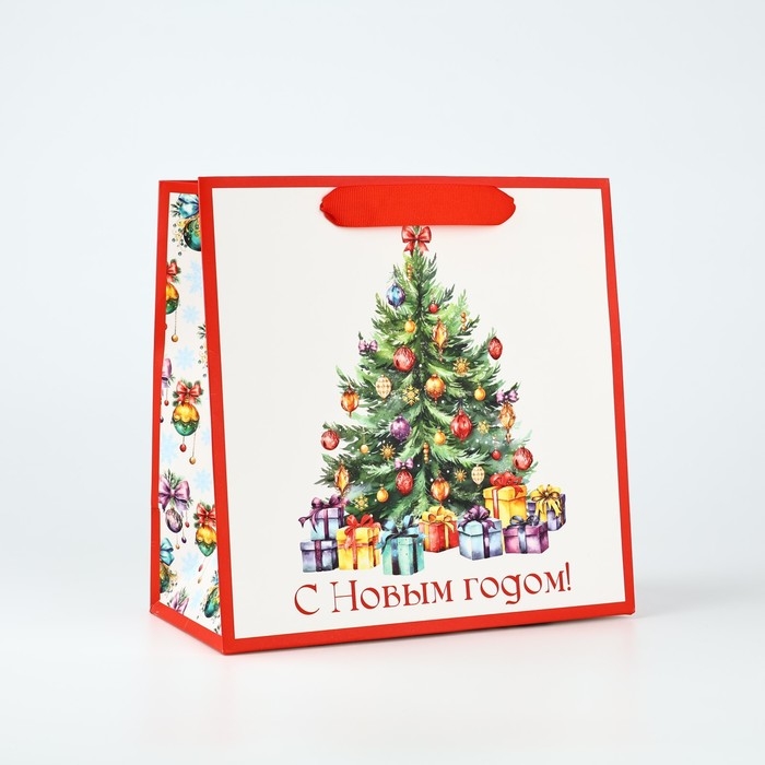 Пакет подарочный новогодний ламинированный квадратный «С Новым годом», ёлка 22 х 22 х 11 см , Новый год Пакет подарочный новогодний ламинированный квадратный «С Новым годом», ёлка 22 х 22 х 11 см , Новый год