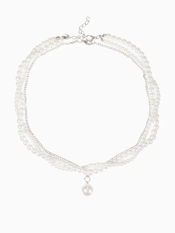 Бусы 2 яруса &laquo;Рошель&raquo;, подвеска капля на цепочке, шар №12, L=42 см, белые в серебре