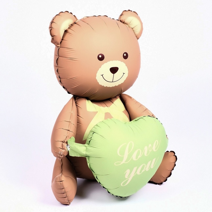 Шар фольгированный 42 Шар фольгированный 42" «Медвежонок с зелёным сердцем», матовый, цвет шоколадный, под воздух
