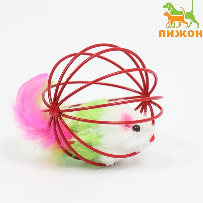 Игрушка  Игрушка "Мышь в шаре с перьями", 6 см, красный шар