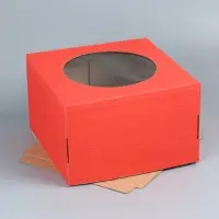 Коробка для торта, с окном, красный, 30&times;30&times;19 см