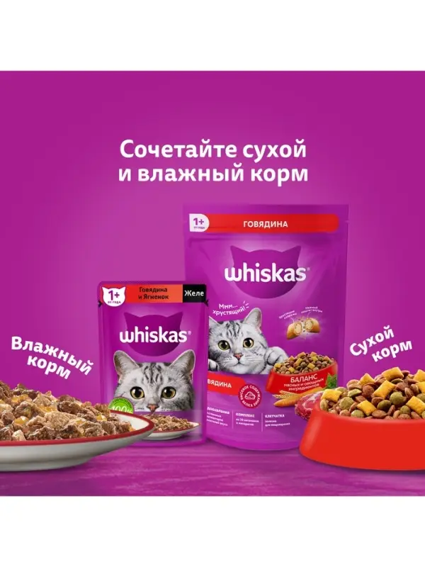 Сухой корм Whiskas для кошек, курица/индейка, подушечки, 5 кг