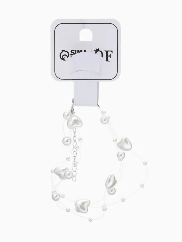 Браслет на леске &laquo;Жемчуг. Сердце&raquo;, L=16 см, бусины №4, 6, белый в серебре