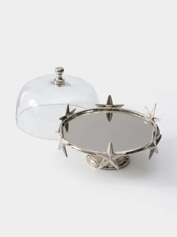 Тортовница со стеклянной крышкой &laquo;Звёзды&raquo;, 21&times;21&times;23 см, алюминий