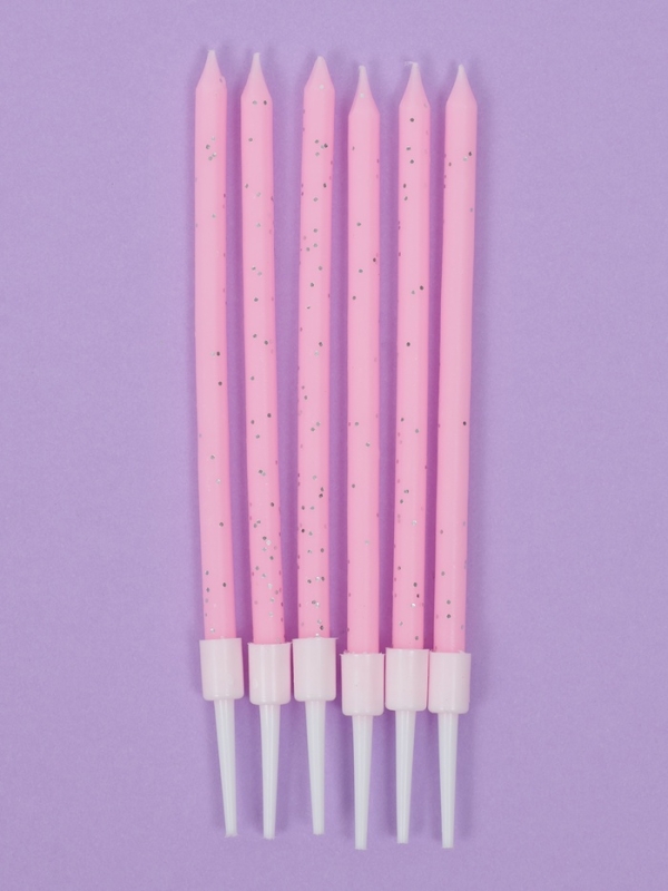Свечи для торта  Свечи для торта "Розовая вечеринка", 6 шт, блестящие розовые