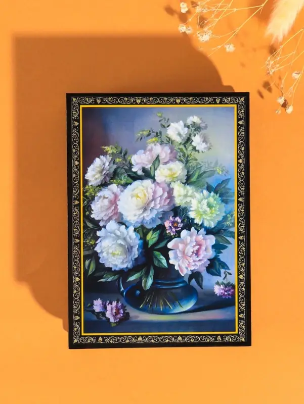 Шкатулка для украшений &laquo;Пионы в вазе&raquo;, 10&times;14 см, лаковая миниатюра