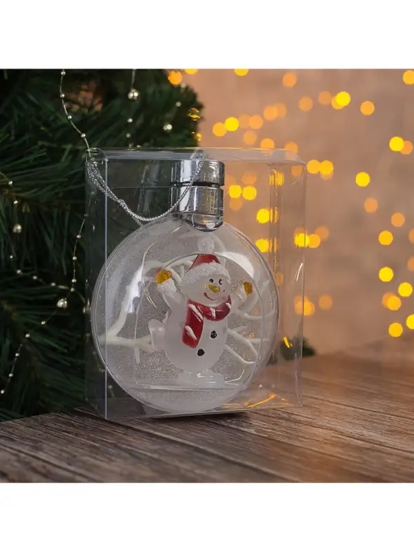 Ёлочный шар &laquo;Снеговик&raquo;, 5 LED, от батареек, свечение тёплое белое