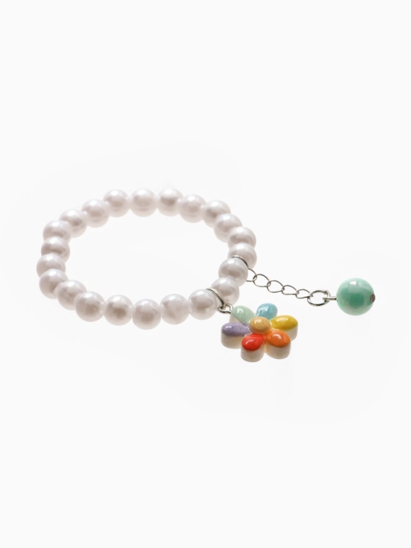 Браслет детский "Выбражулька" бусина на цепочке и цветок, жемчуг, цветной