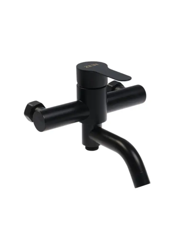 Смеситель для ванны ZEIN Z3491, изогнутый излив, душевой набор, нержавеющая сталь, черный