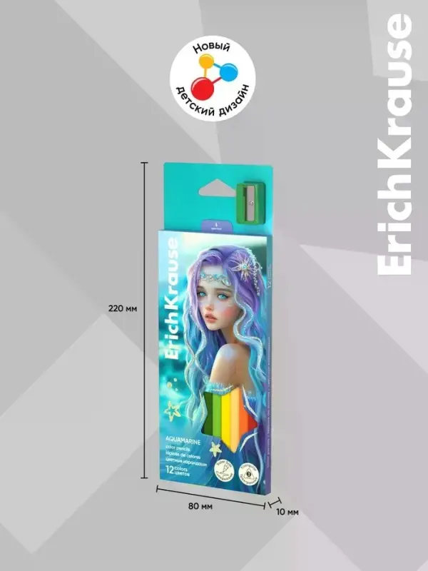 Карандаши 12цв, ErichKrause "Aquamarine", пластик, трехгр., с точилкой, европодвес