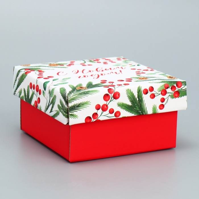 Коробка подарочная новогодняя складная «Новогодние веточки », 12 х 12 х 6.5 см, Новый год Коробка подарочная новогодняя складная «Новогодние веточки », 12 х 12 х 6.5 см, Новый год