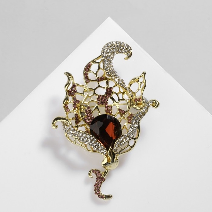 Брошь «Цветок» таяние, цвет бело-бордовый в золоте Брошь «Цветок» таяние, цвет бело-бордовый в золоте