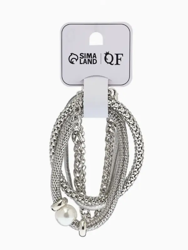 Браслет "Стиль" (набор 3шт) плетение, звенья, цвет белый в серебре