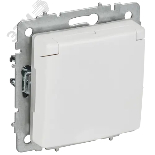 BRITE Розетка 1-местная с заземлением с защитными шторками и крышкой 16А IP44 РСбш10-3-44-БрАБ арктический белый IEK