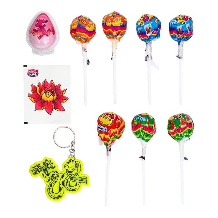 Карамель на палочке в наборе с подарком Карамель на палочке в наборе с подарком "Лизунец MAXI Змейка-Злодейка", 112 г