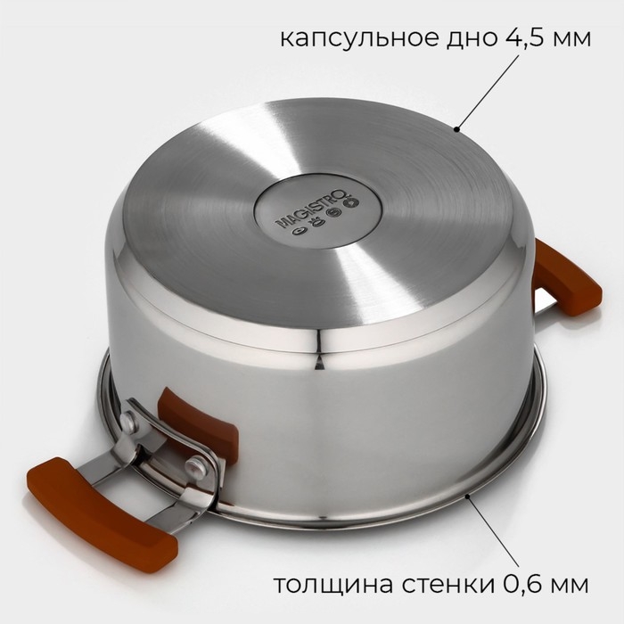 Набор кастрюль из нержавеющей стали Magistro, 3 шт: d=16/20/24 см, штабелируемые, индукция Набор кастрюль из нержавеющей стали Magistro, 3 шт: d=16/20/24 см, штабелируемые, индукция