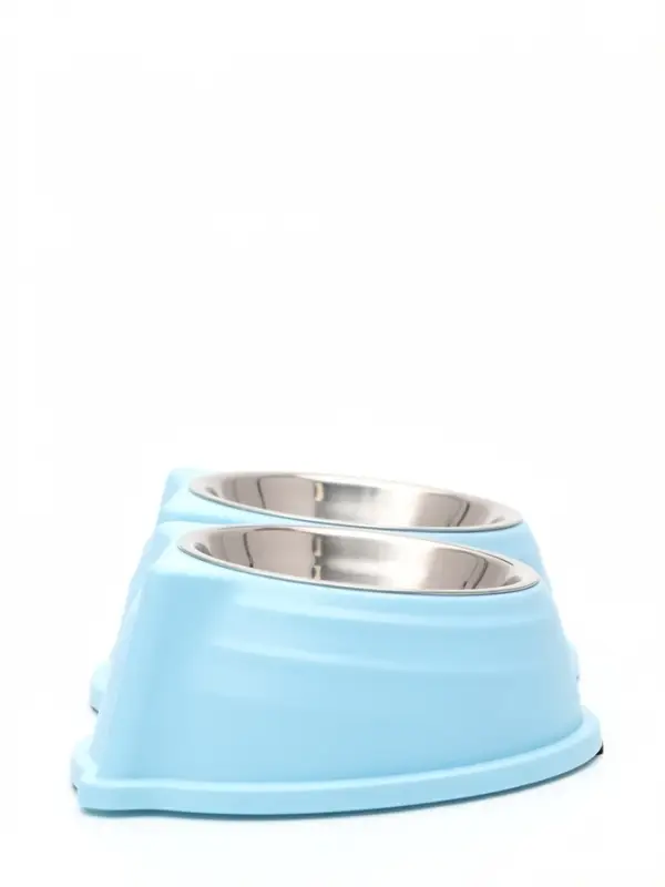 Миска двойная &laquo;Кисы&raquo;, 28&times;16.3&times;7.3 см, на пластиковом основании, металл, голубая