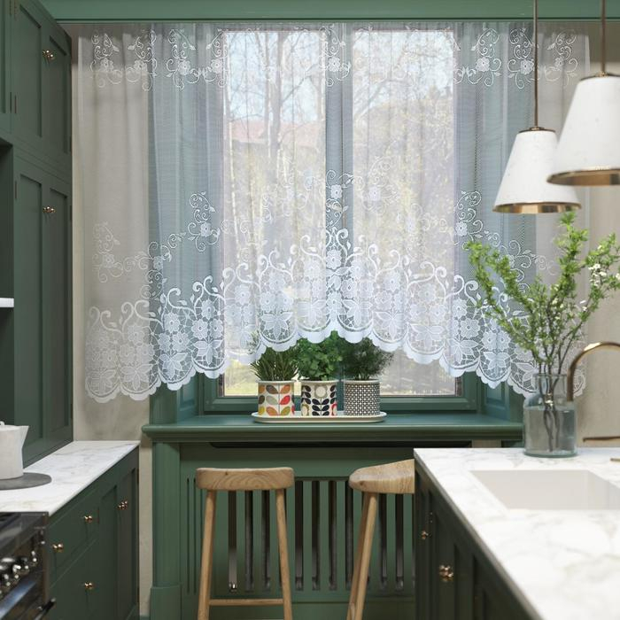 Тюль на кухню со шторной лентой, 305х165 см, цвет белый, 100% полиэстер Тюль на кухню со шторной лентой, 305х165 см, цвет белый, 100% полиэстер