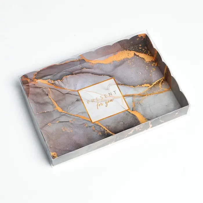 Коробка для печенья, кондитерская упаковка с пластиковой крышкой, «Мрамор», 22 х 15 х 3 см