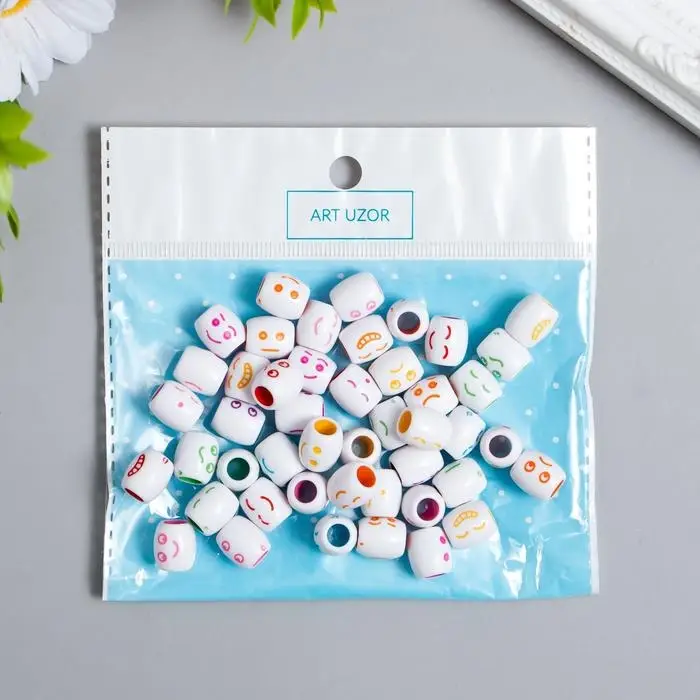 Бусины для творчества пластик  Бусины для творчества пластик "Цветной смайлик" бочонок набор 30 гр 1,2х1,1х1,1 см