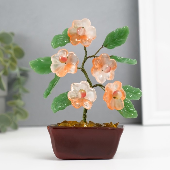 Сувенир бонсай  Сувенир бонсай "Цветочное дерево" розовый 5 цветков 7х5,2х13 см