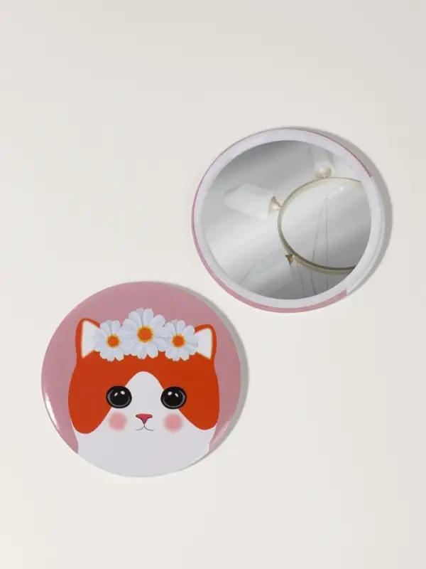 Зеркало карманное «Котик», d=7 см, розовое